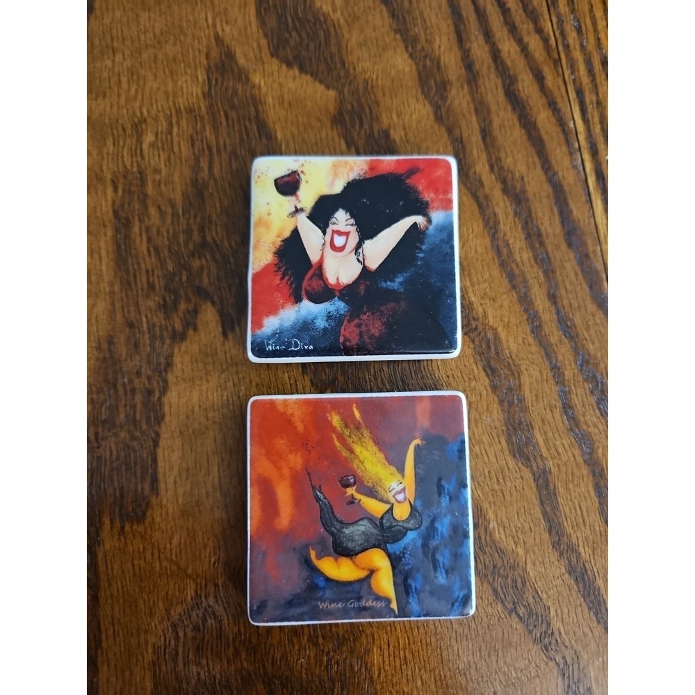 Refrigerator magnets Wine Diva And Wine Goddess Jill Neal Artist Tiles